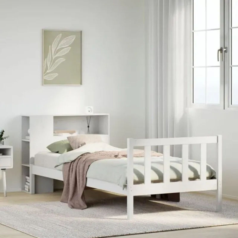 Massivholzbett mit Regal aus Kiefer in Weiß von Vidaxl, B/L: 75 x 190 cm - Bild 1