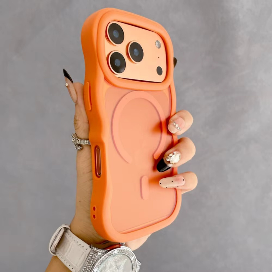 MagSafe Schutzhülle mit 3D Wellenstruktur für iPhone 17 Air, 16, 15, 14, 13 Pro Max Plus in Orange mit magnetischer kabelloser Ladefunktion - Bild 3