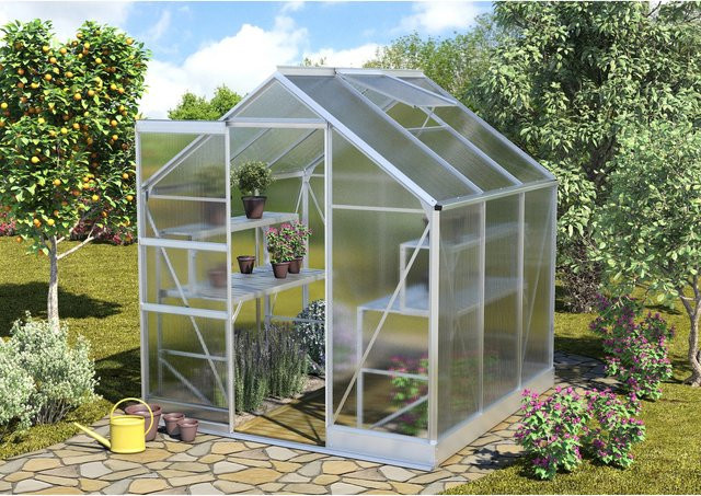 Vitavia Comfort Edition Apollo 3800 Gewächshaus aus Aluminium mit automatischem Fensteröffner, Alutisch und Tropfschlauch für Hoch- und Frühbeete - Bild 1