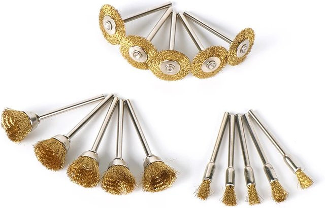 Dremel 15-teiliges Set Drahtbürsten für Stiftschleifer und Gravierwerkzeuge zur Metallbearbeitung in Goldfarben - Bild 1