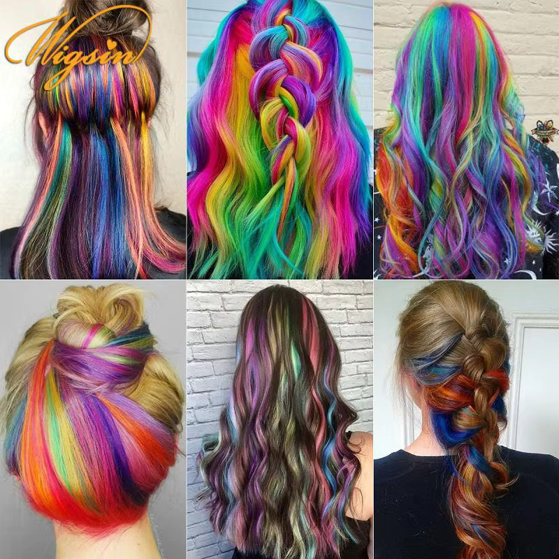 WIGSIN Haarverlängerung Synthetisch, Regenbogen Lila Rot Blau, Damen - Bild 6