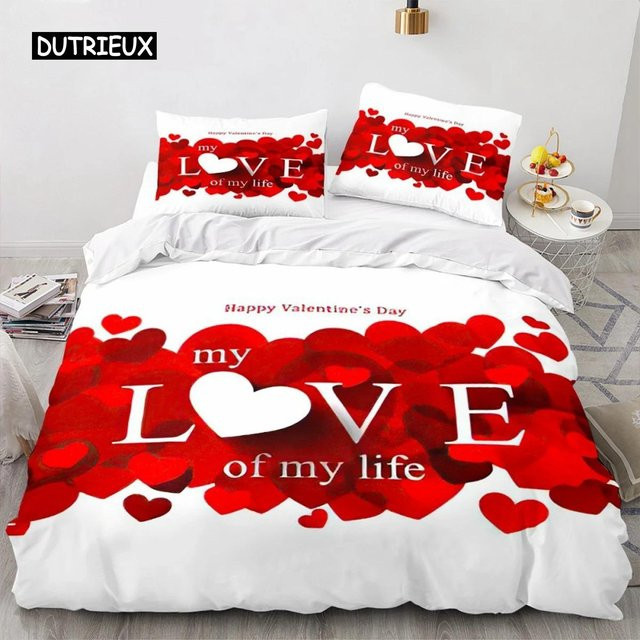Bettwäsche-Set mit Rote Liebesherz Motiv von Your Warm Home, Farbe Rot/Weiß, Material Mikrofaser, B/H: 135 x 200 cm - Bild 1