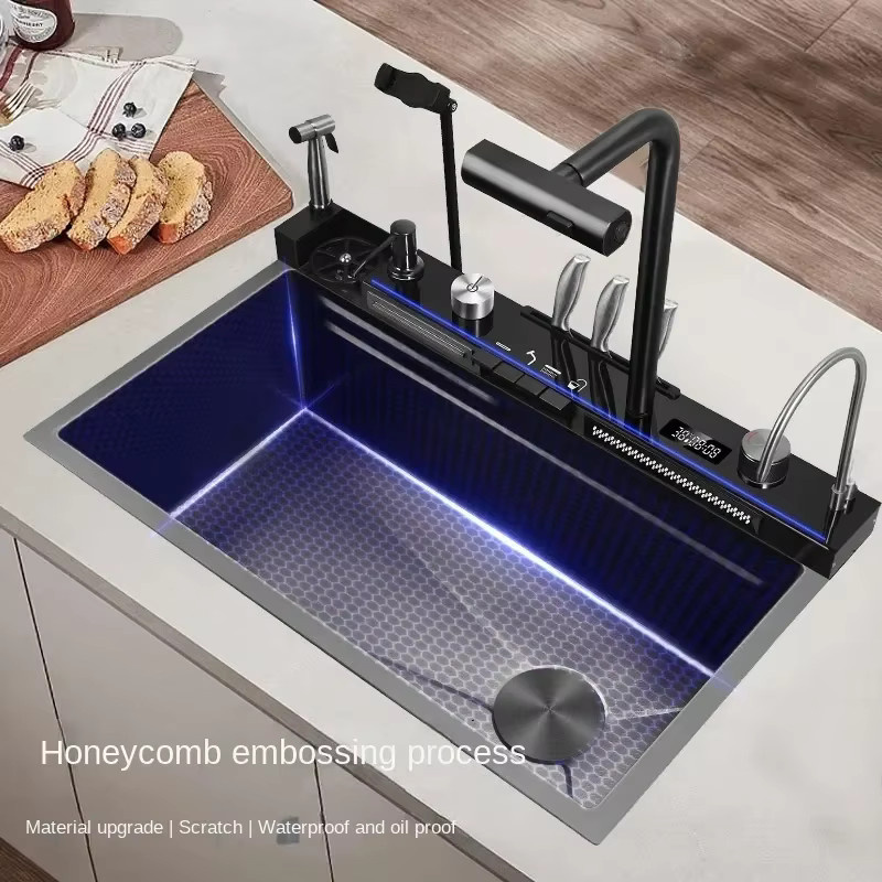 KALAWEI Wasserfallspülbecken aus Edelstahl 304 mit Digitalanzeige und Einzelschlitz-Design - Bild 5