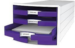 HAN Schubladenbox Impuls 2.0 Dokumentenbox mit 4 Schubladen im Format A4, stapelbar, weiß/lila - Bild 1