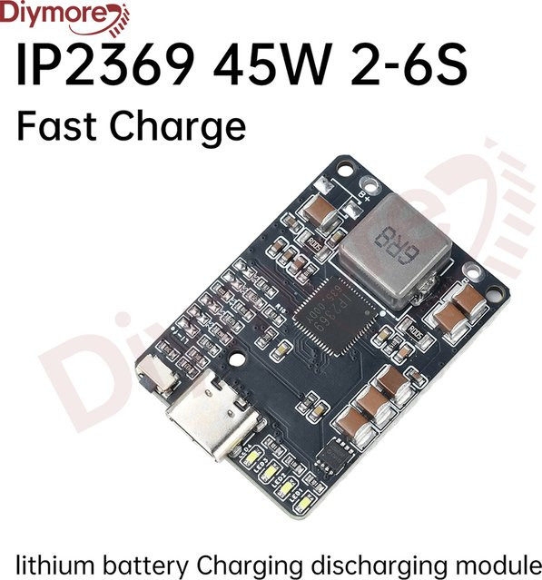 diymore IP2369 Li-Ion Batterie Ladegerät und Entlader Modul für 2 bis 6S Akkus mit USB-C 45W in Schwarz - Bild 1