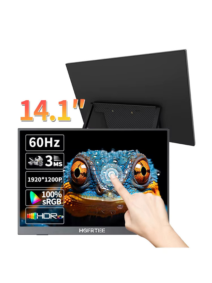 HGFRTEE Tragbarer 14,1 Zoll Monitor mit 10-Punkt-Touchscreen, 1200P IPS Display, 100 % sRGB, Externer Bildschirm in Schwarz für Laptop, Smartphone, Mac und Konsolen - Bild 7