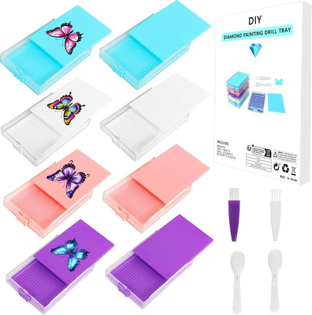 4er Set Diamantmalerei Tabletts aus Kunststoff in Weiß für Diamond Painting und Perlenstickerei als Organizer und Aufbewahrungsbox für dein DIY Handwerk - Bild 1