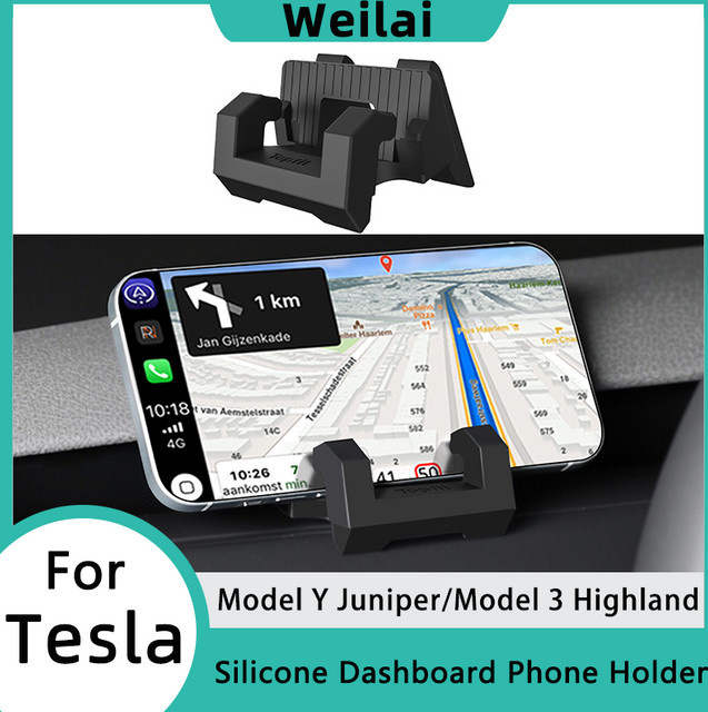 Heenvn Silikon-Telefonhalter für das Armaturenbrett von Tesla Model 3 und Model Y, inklusive Sonnenbrillen-Halterung, Schwarz - Bild 1