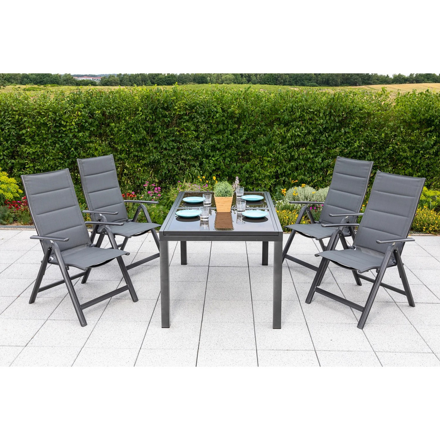 Merxx Gartenmöbel-Set Taviano 5-teilig in Grau mit ausziehbarem Tisch aus Aluminium und Textil - Bild 2