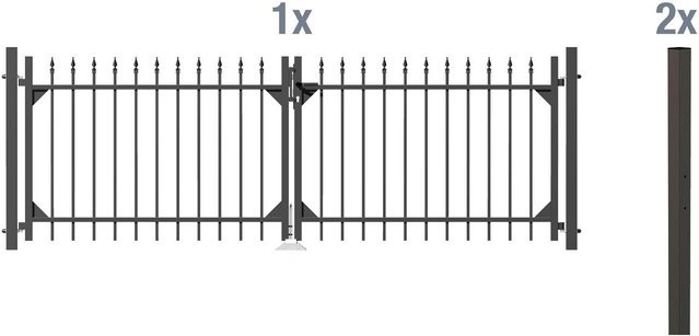 ALBERTS Metallzaun Doppeltor-Set Chaussee zum Einbetonieren in Anthrazit, Breite: 100 cm, Höhe: 301 cm - Bild 1