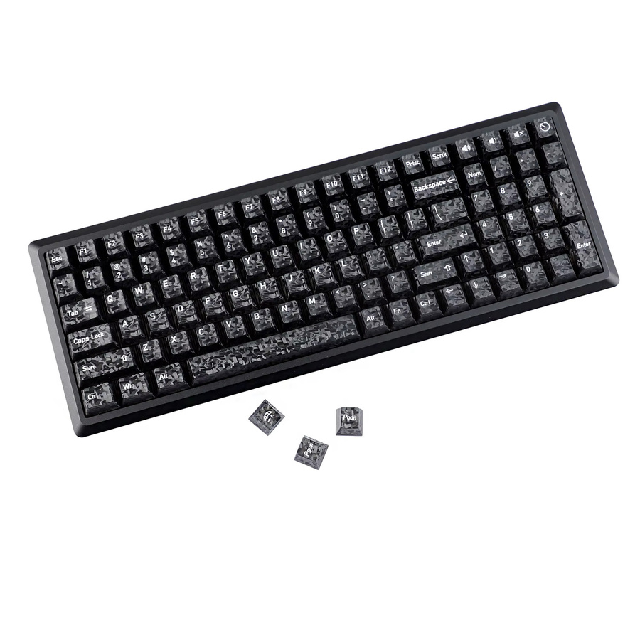 YMDK Cherry Keycaps mit Carbonfaser-Textur und Top-Print für MX mechanische Tastaturen in Schwarz, 136 Tasten mit Englisch, Russisch, Koreanisch und Japanisch - Bild 2