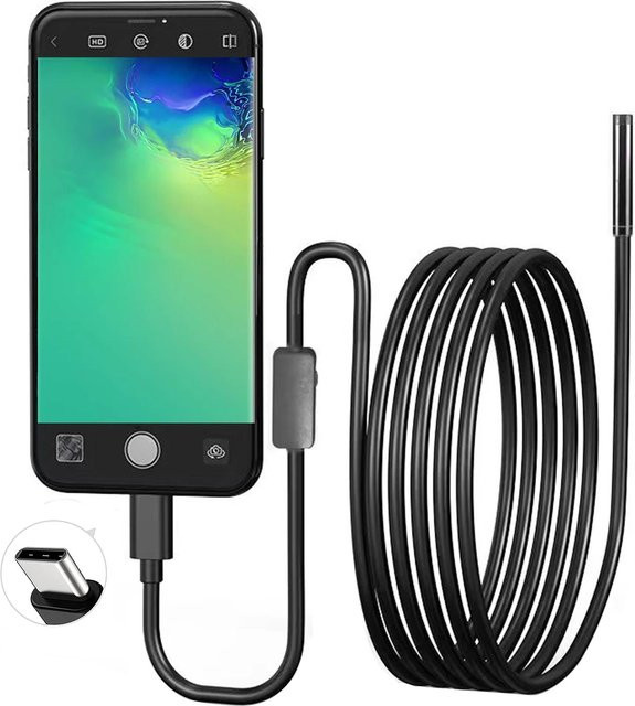XinFe USB-C Endoskop Inspektionskamera mit 5,5-mm-Objektiv und 6 LED-Leuchten in Schwarz für Android-Telefone (OTG) - Bild 1