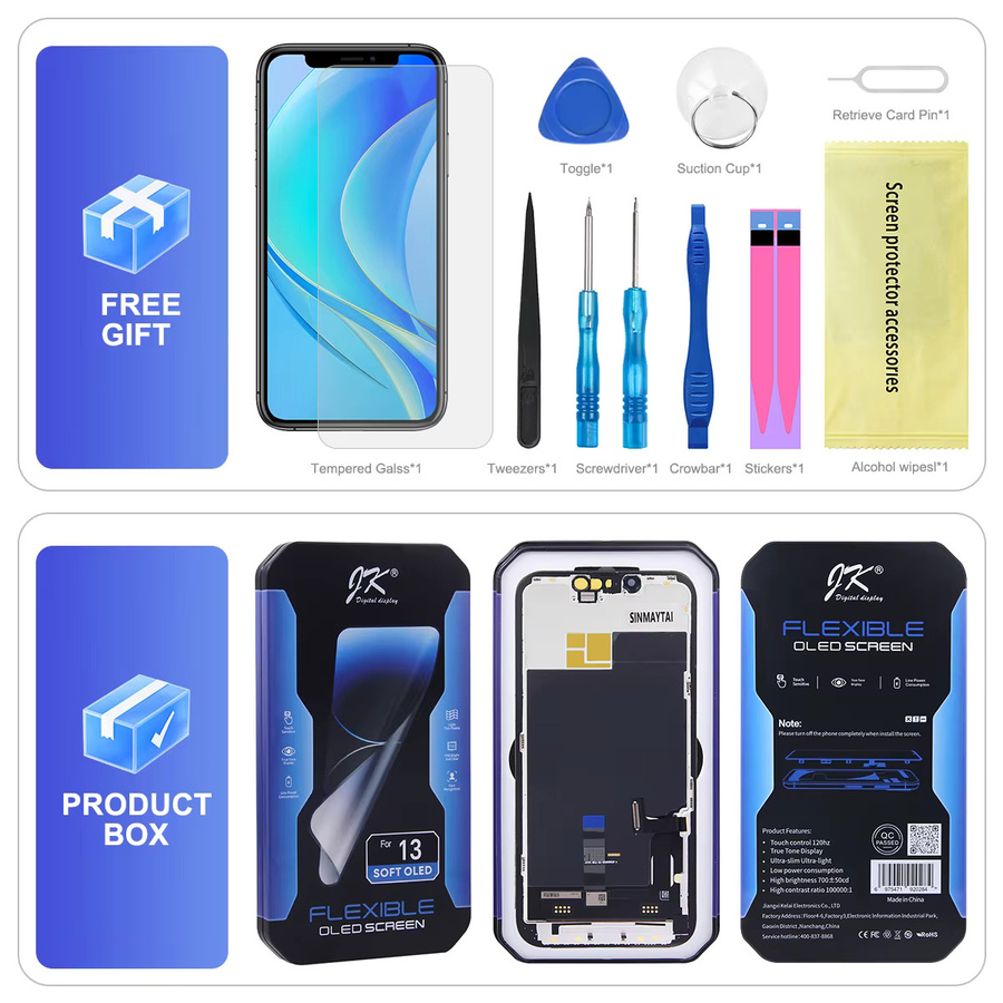 Sinmaytai JK Soft OLED LCD 3D Touch Digitizer Display Ersatz für iPhone 13, Farbe: Schwarz, kompatibel mit A2633 A2482 - Bild 5