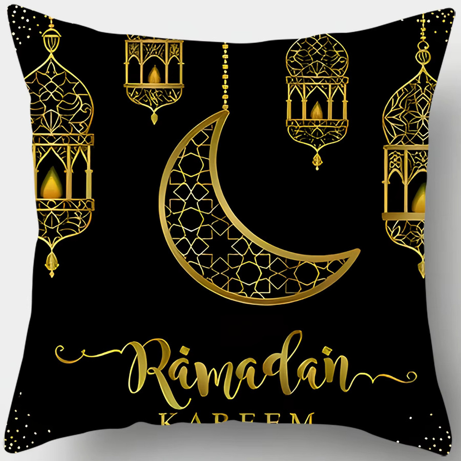 VIKAMA Ramadan Eid al Fitr Kissenbezug mit orientalischem Sternen-Design, Schwarz, B/T: 30 x 30 cm - Bild 3