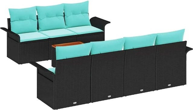 vidaXL Gartenmöbel-Set aus Poly-Rattan in Schwarz und Türkis mit 8 Teilen inklusive Polster und Tisch - Bild 1