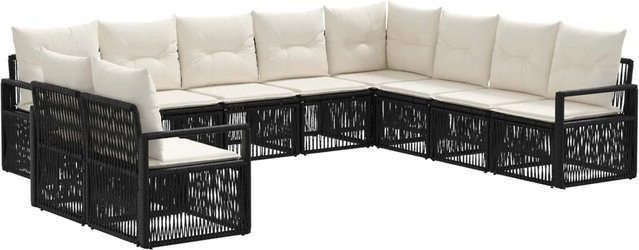 vidaXL Gartensofa-Set 10-teilig in Schwarz aus Poly-Rattan mit Polsterung und Ottomane in U-Form - Bild 1