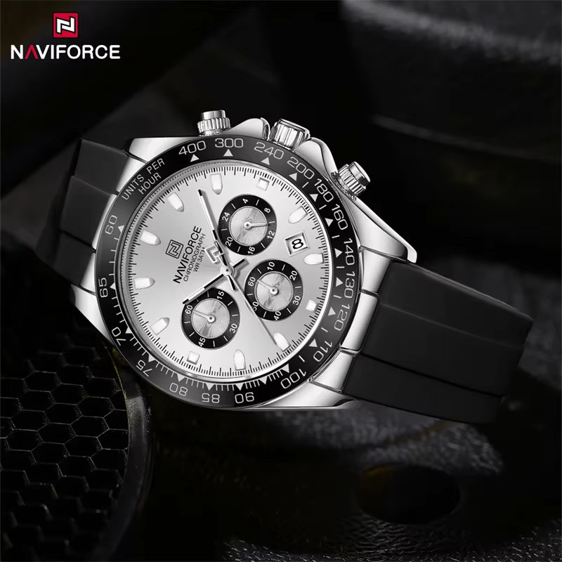 NAVIFORCE Chronograph Armbanduhr, Silikon, Silber, Herren - Bild 4