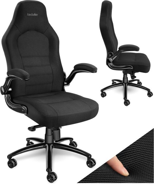 Tectake Bürostuhl Springsteen in Schwarz mit Stoffbezug, ergonomischer Form, klappbaren Armlehnen und Wippfunktion, B/T/H: 67 x 70 x 131,5 cm - Bild 3