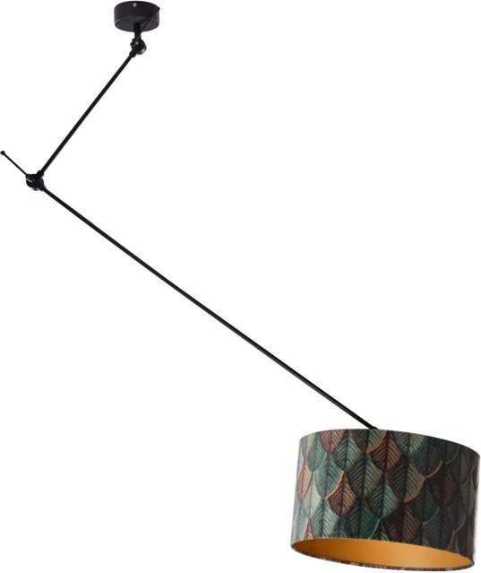 QAZQA Hängelampe mit Samt Lampenschirm in Schwarz und Blattdesign mit goldener Innenseite, B/T/H: 40 x 40 x 40 cm - Bild 1