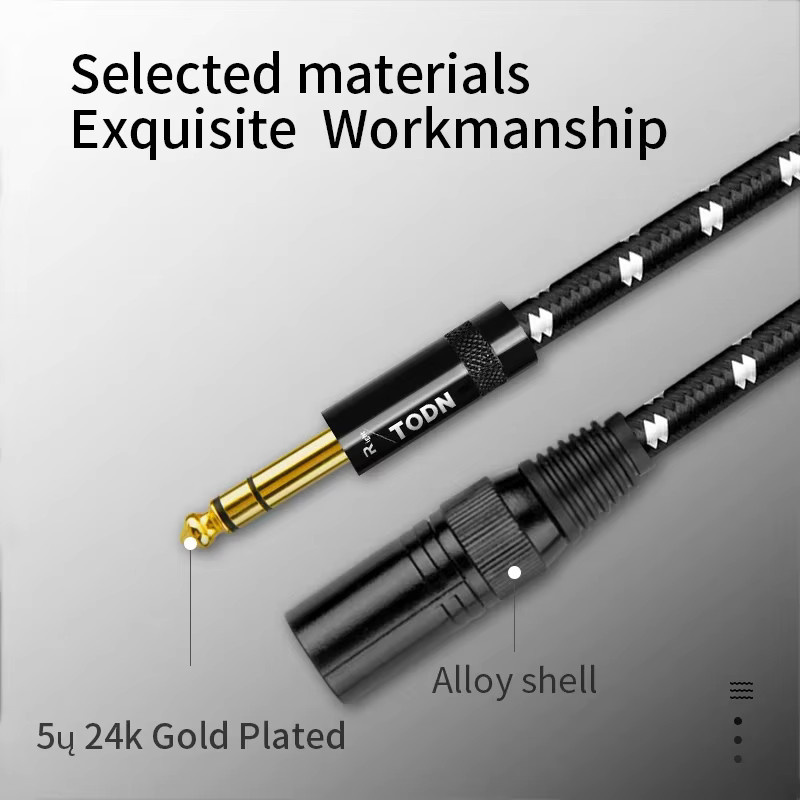 TODN Stereo Audiokabel Set aus 6N OFC, 1 Paar vergoldete symmetrische Aux-Kabel, 6,5mm TRS auf XLR, Schwarz und Gold - Bild 4