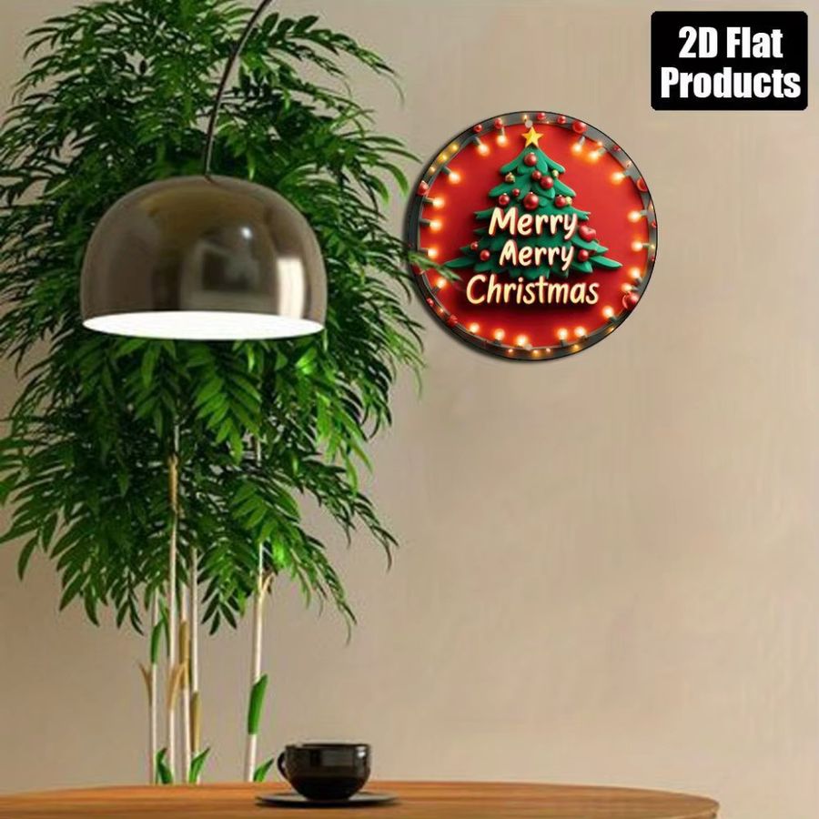 HELLOYOUNG Weihnachtsbaum-Metalldekoration Frohe Weihnachten Wanddekoration in Rot und Gold, B/H: 20,3 x 20,3 cm - Bild 6