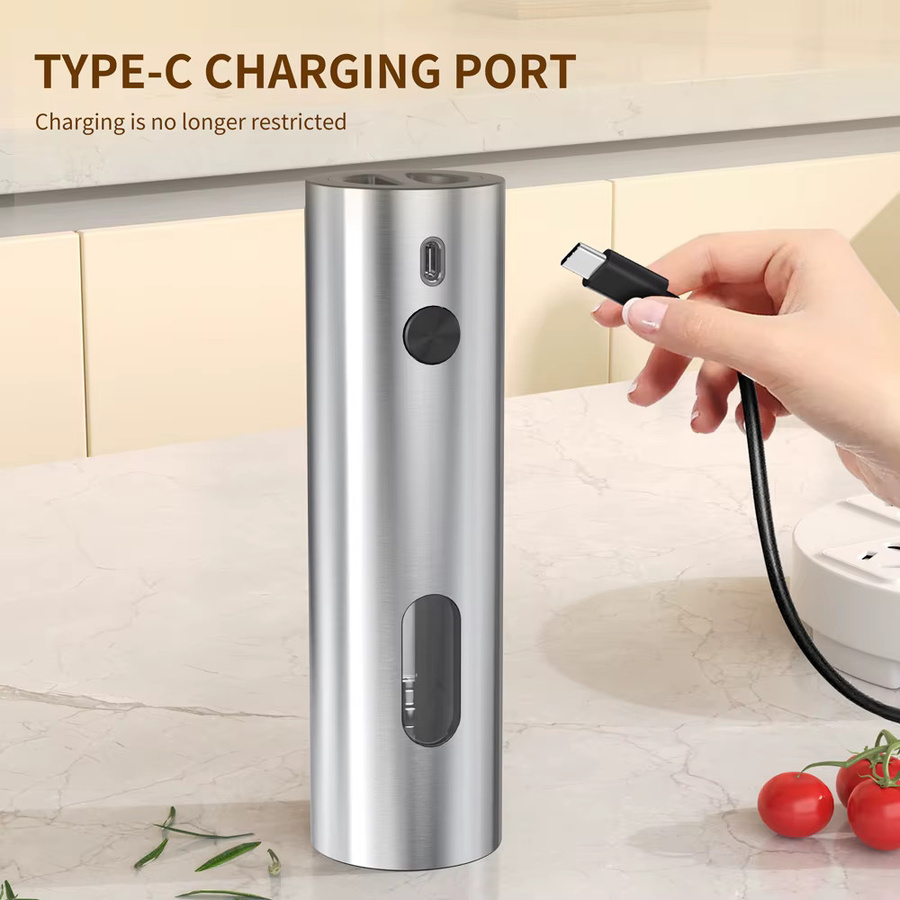 TCJJ Elektrisches Salz- und Pfeffermühlen-Set aus Edelstahl in Silber, USB wiederaufladbar mit 110 ml Behälter - Bild 3