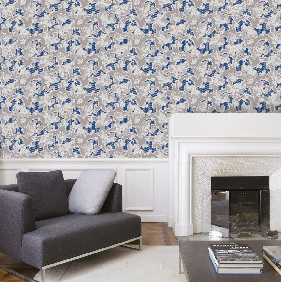 Isidore Leroy Tapete Deauville Bleu in Blau mit floralem und botanischem Design aus Vlies - Bild 1