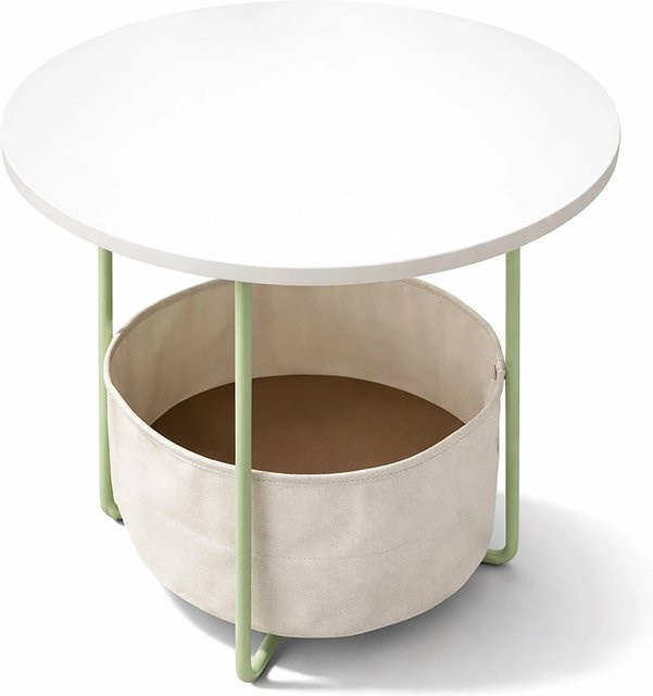 Relaxdays Beistelltisch aus Metall und MDF mit Korb in Salbeigrün und Cremeweiß, B/T/H: 50 x 45 x 20 cm - Bild 1