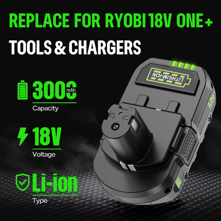 Ryobi 18V 3,0Ah Li-Ionen-Ersatzakku für ONE+ P108 P107 P104 in Schwarz mit LED-Leistungsanzeige und integriertem Schutz - Bild 3