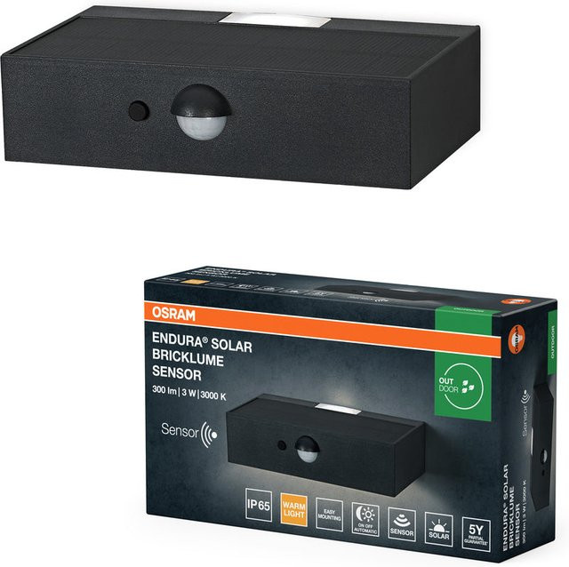 Osram Endura Style Bricklume Solarleuchte mit Bewegungsmelder und Tageslichtsensor, Grau, 3W, 300lm, warmweißes Licht, IP65 Wandleuchte für Terrasse und Balkon - Bild 1
