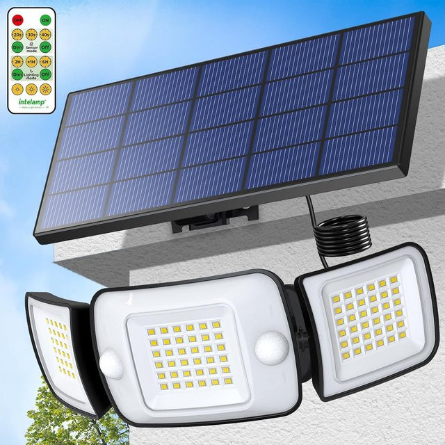 Intelamp Solarleuchte für den Außenbereich mit zwei Bewegungssensoren und großem Solarpanel, Weiß - Bild 1