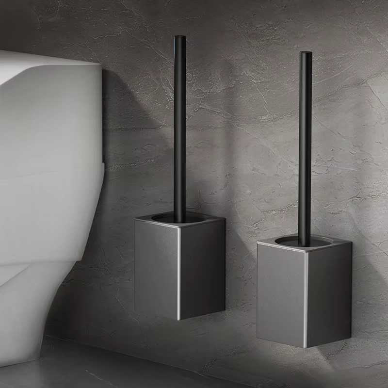 FALANGSHI WC-Bürstenhalter aus Aluminium zur Wandmontage ohne Bohren in Schwarz oder Grau, Modell WB8712 - Bild 2
