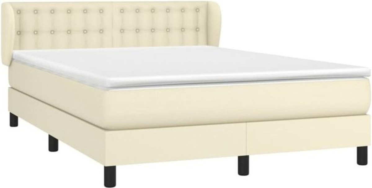 vidaxl Boxspringbett mit Matratze in Beige aus Kunstleder, B/T/H: 140 x 190 cm - Bild 1