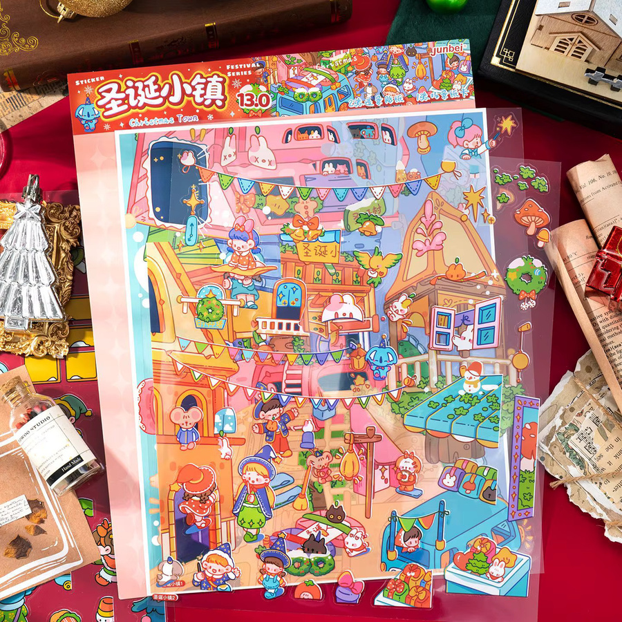 Kawaii Weihnachten 3D Schnee Dorf Landschaft Aufkleber DIY Weihnachtsgeschenke Multicolor - Bild 2