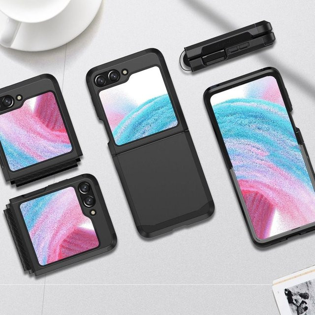Stoßfeste Schutzhülle mit Scharnierschutz für Samsung Galaxy Z Flip5 in Schwarz und Gelb - Bild 1