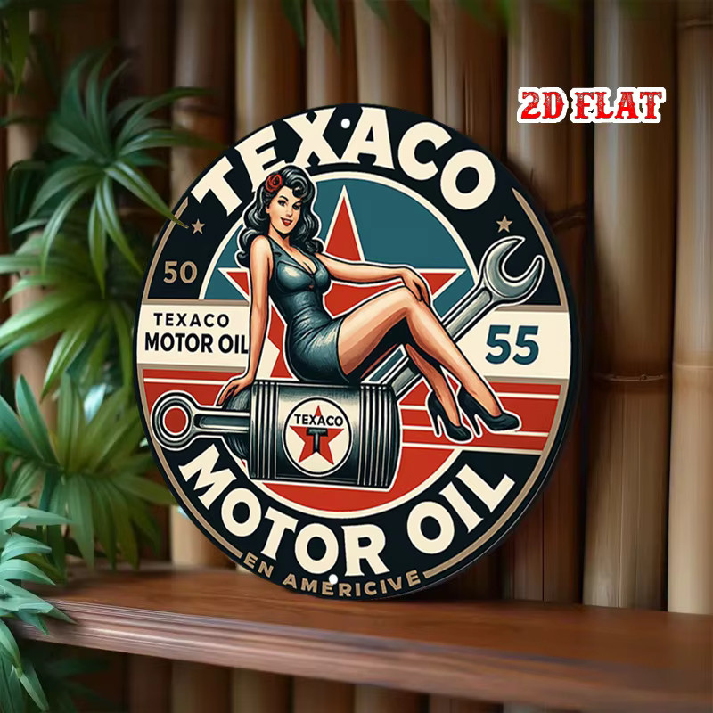 Vintage Texaco Metallschild mit Mechaniker-Frau und Schraubenschlüssel Design, mehrfarbig - Bild 4