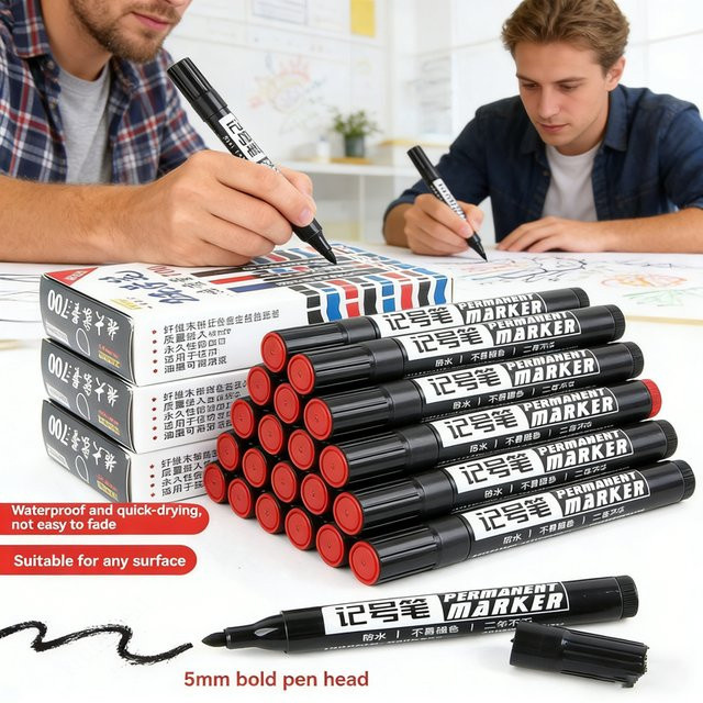 Kissbuty Permanent-Lackmarker in Schwarz, wasserfeste und schnell trocknende Reifenstifte mit Bullet-Spitze - Bild 1