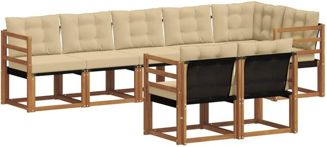 vidaXL Outdoor-Sofagarnitur 8-teilig aus Akazienholz mit Textilene und Kissen in Natur und Beige - Bild 1