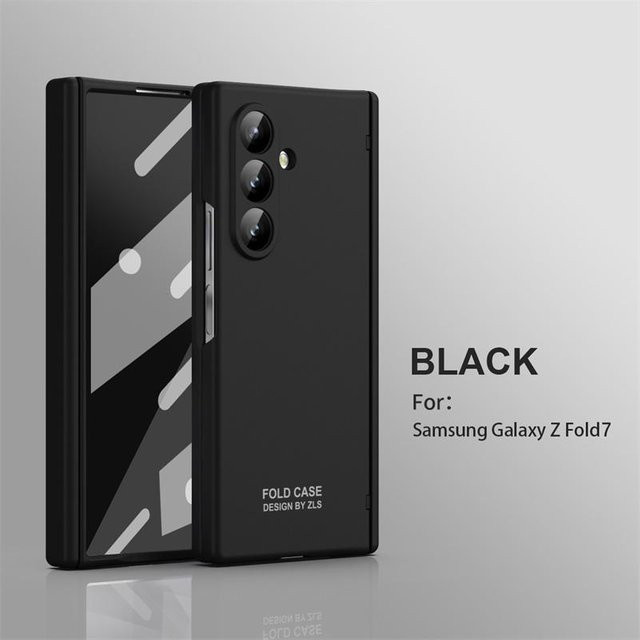 Stoßfeste Samsung Galaxy Z Fold Handyhülle aus mattiertem Hart-PC mit Glas-Scharnierschutz und Touch-Stift-Unterstützung in Schwarz - Bild 1
