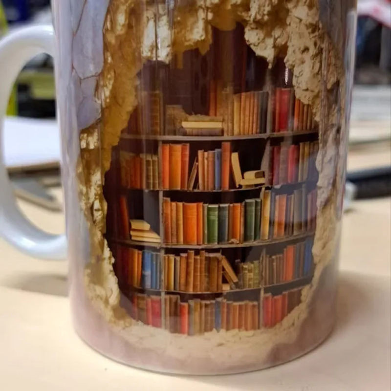 Creative Mark Keramiktasse mit 3D-Effekt Wand und Bücherregal in Weiß und Mehrfarbig, 301-400ml - Bild 1