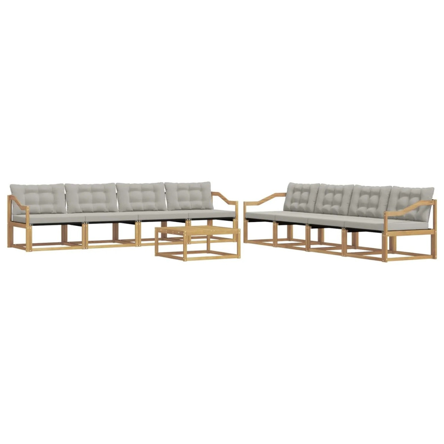 vidaXL Outdoor-Sofagarnitur aus Akazienholz und Textilene in Weiß-Hellgrau, 9-teiliges Set mit Tisch und Kissen, B/T/H: 79 x 79 x 37 cm - Bild 2