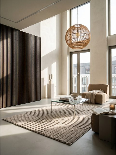 Kadima Design Hochflorteppich Patchwork in Beige mit Cord-Streifen und High-Low-Effekt, B/T: 140 x 200 cm, Waschbar - Bild 1