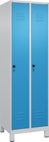 C+P Spind Classic PLUS Garderobenschrank mit 2 Abteilen, 4 Garderobenhaken und Sicherheits-Drehriegel, Farbe Grau/Blau, H x B x T: 195 x 60 x 50 cm - Bild 1