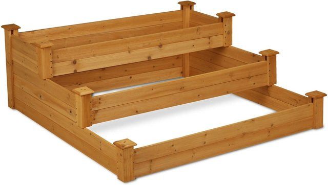 Relaxdays Hochbeet aus Tannenholz in Natur, 3 Etagen, B/T/H: 122 x 122 x 46 cm - Bild 1