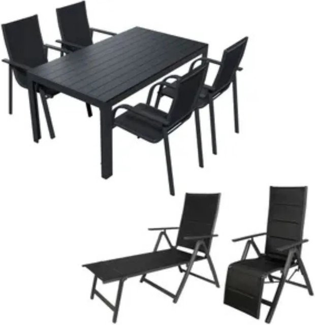Lex Alu Gartensitzgruppe 7-teiliges Gartenmöbel Set in Anthrazit und Schwarz aus Aluminium und Textil - Bild 1