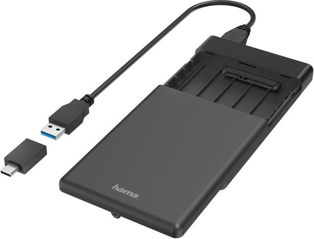 Hama USB-Festplattengehäuse für 2,5 Zoll SSD und HDD in Schwarz mit USB-A und USB-C Anschlüssen - Bild 1