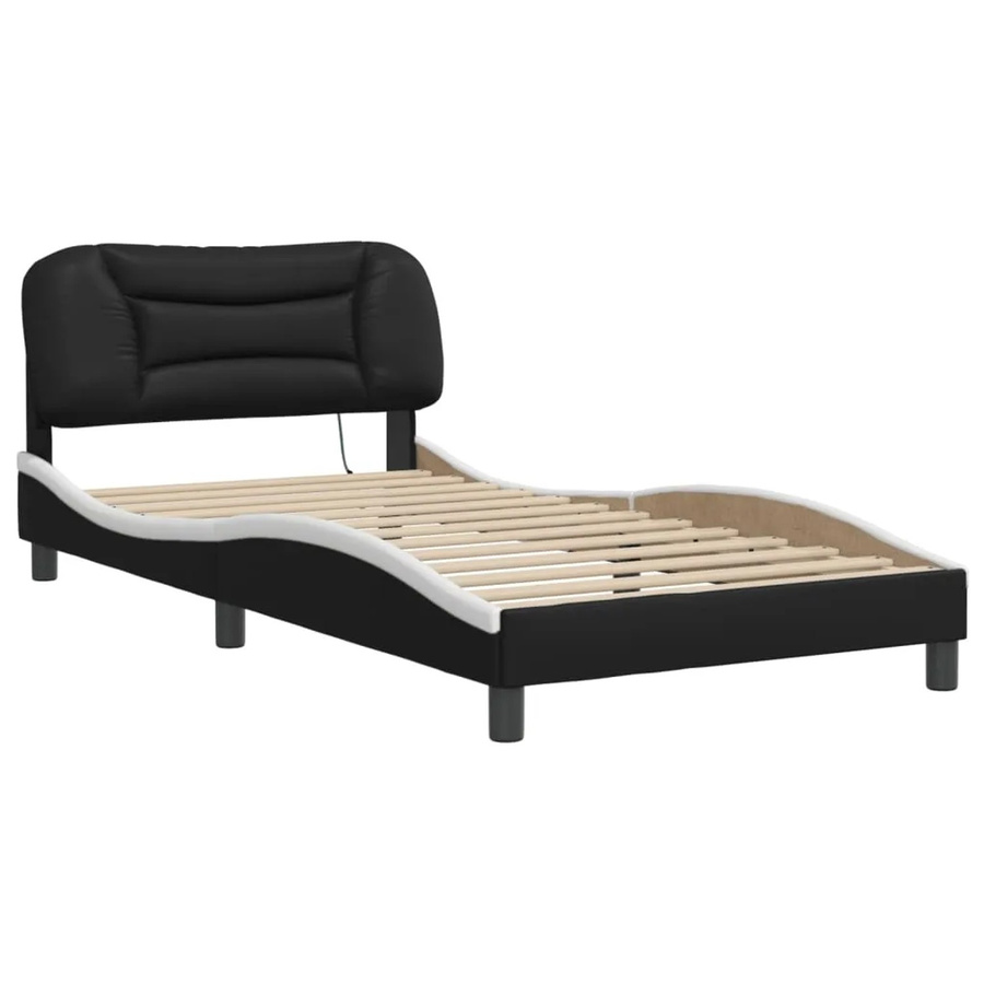vidaXL Bettgestell Hvar mit LED-Beleuchtung und USB-Ladeport aus Kunstleder in Schwarz und Weiß B/T/H: 100 x 200 cm - Bild 2