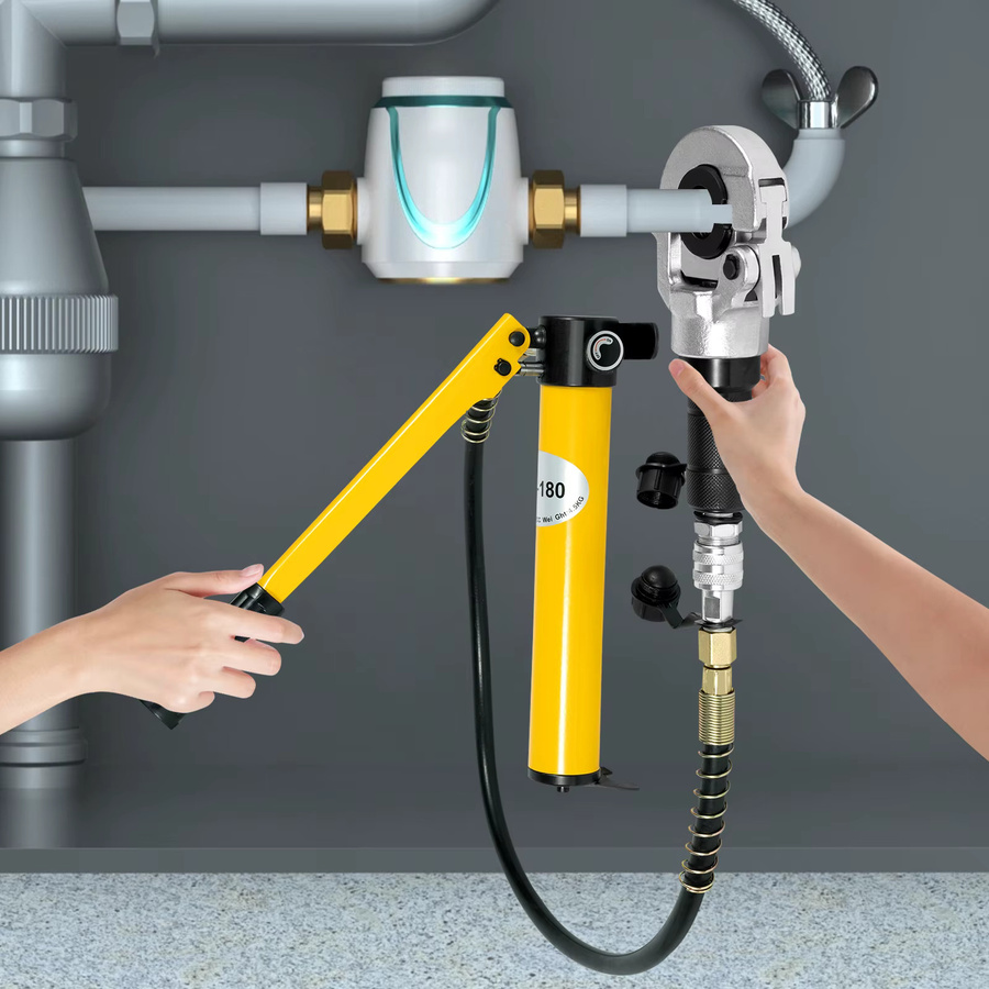 CNCEST Hydraulische Crimpzange 6T mit 360 Grad drehbarem Kopf und V/TH-förmiger Kontur in Gelb - Bild 2