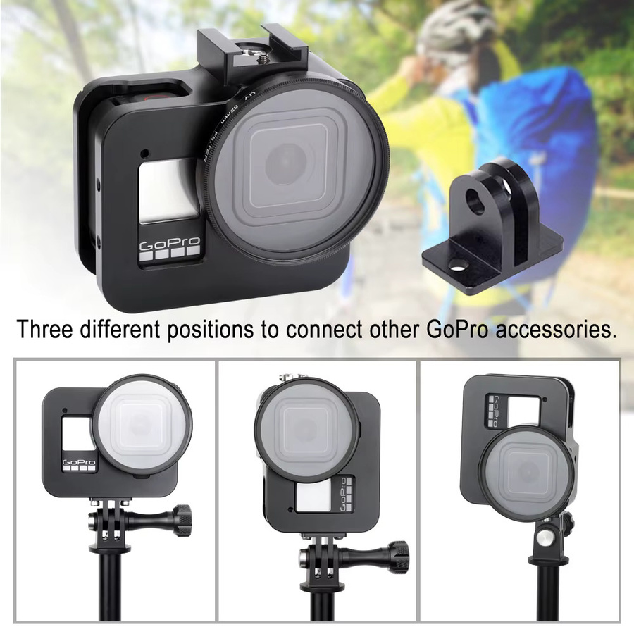 Aluminium Schutzhülle und Metal Case Rahmen mit UV-Objektivfilter für GoPro Hero 8 Black in Schwarz - Bild 5
