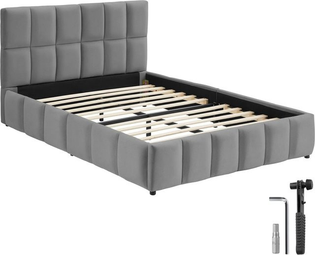 Tectake Polsterbett Shirley mit Samtbezug und Steppmuster in Dunkelgrau, H x B x T: 93 x 220 x 133 cm - Bild 1